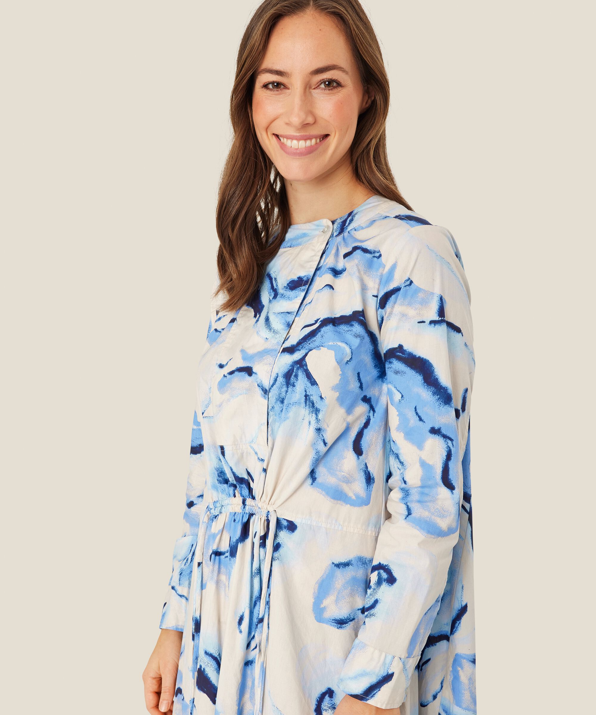 Baumwollkleid mit Bindeband in der Taille und Schlitzen an der Seite, Powder Blue