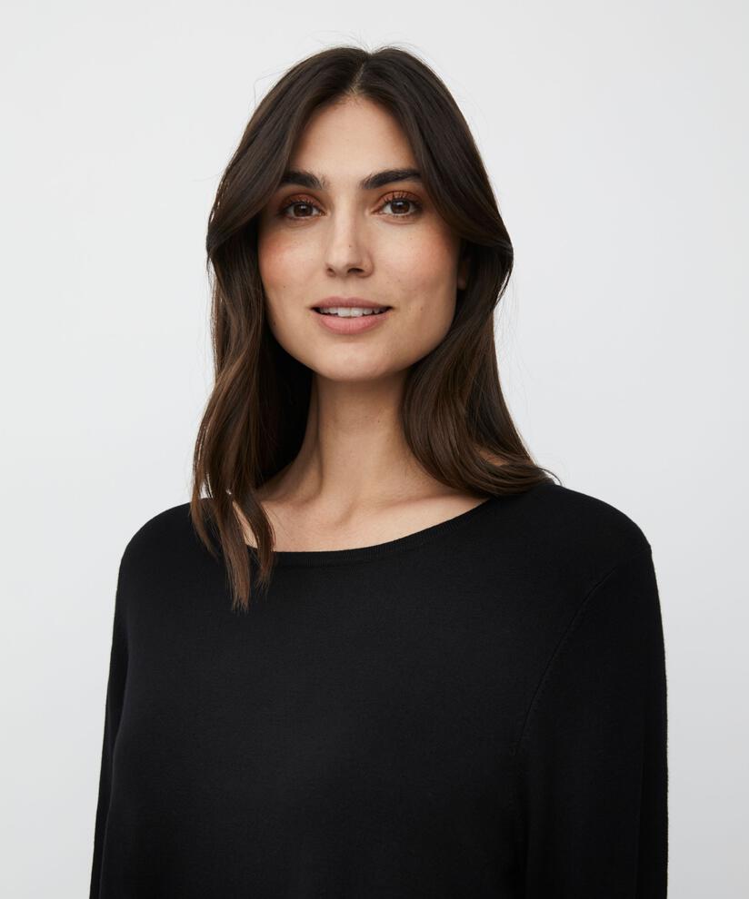 langärmliger Rundhals-Strickpullover, Black