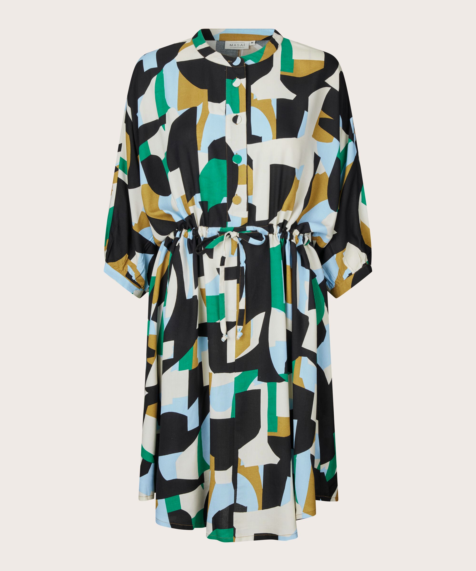 Gemustertes Viskosekleid mit Knöpfen und Bändern, Greenlake