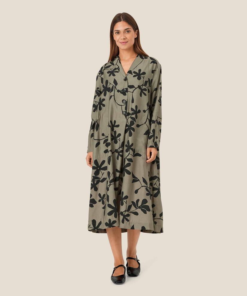 Viskosekleid mit Blumendruck, Vetiver