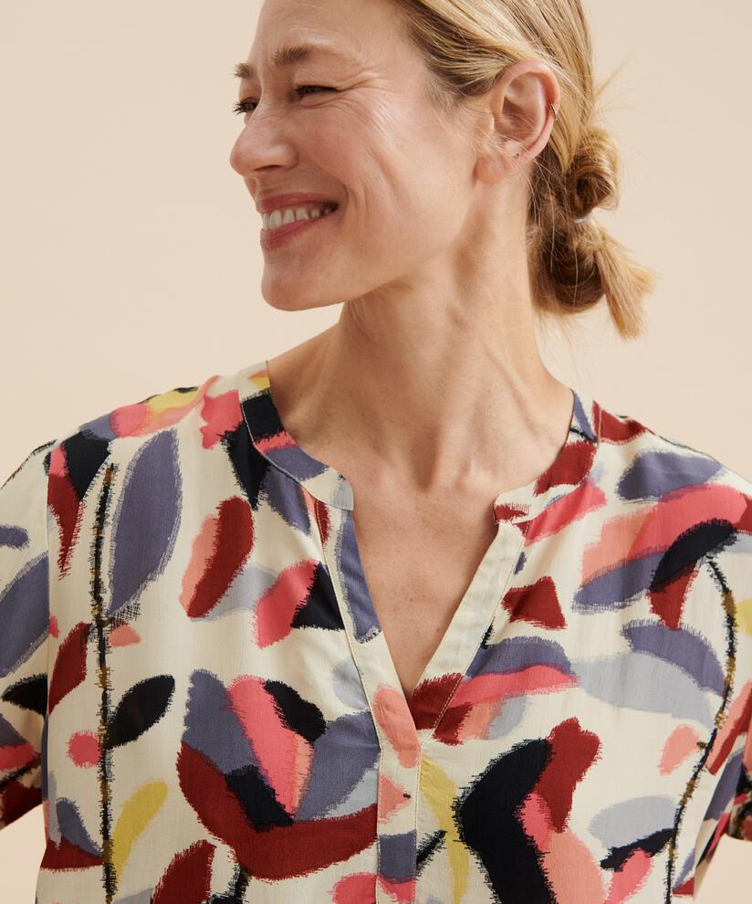 Bedruckte Tunika mit 3/4-Ärmeln, Calypso Coral