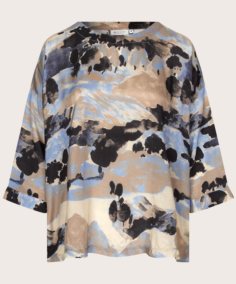 Viskosebluse Mit 3/4 Ärmeln, Steel Grey