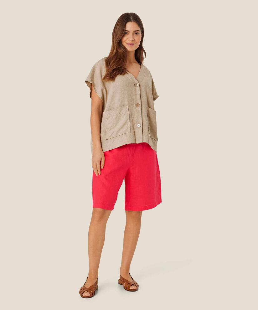 Leinenshorts Mit Gesmoktem Gummizug Hinten, Hibiscus