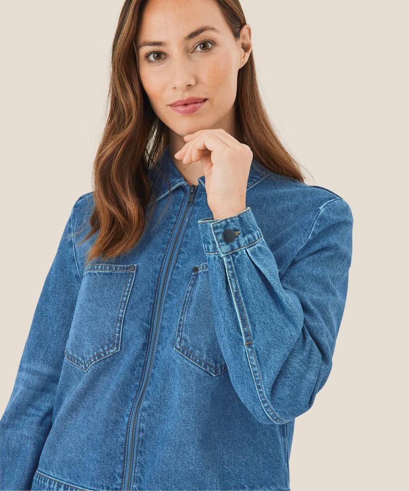 kurze Denimjacke mit Reißverschluss, Blue Denim