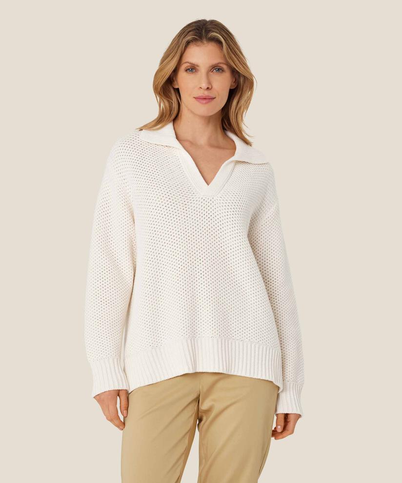 Top aus gestrickter Baumwolle mit V-Ausschnitt, Jet Stream