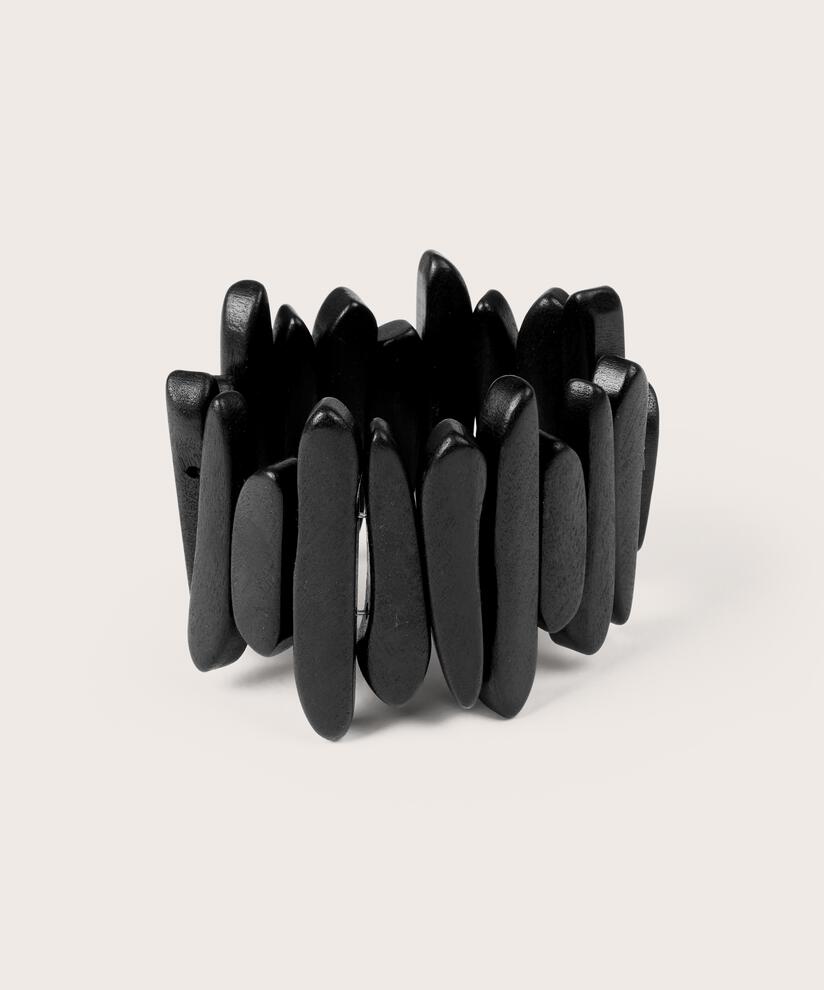 elastisches Armband mit schwarzen Holzperlen, Black