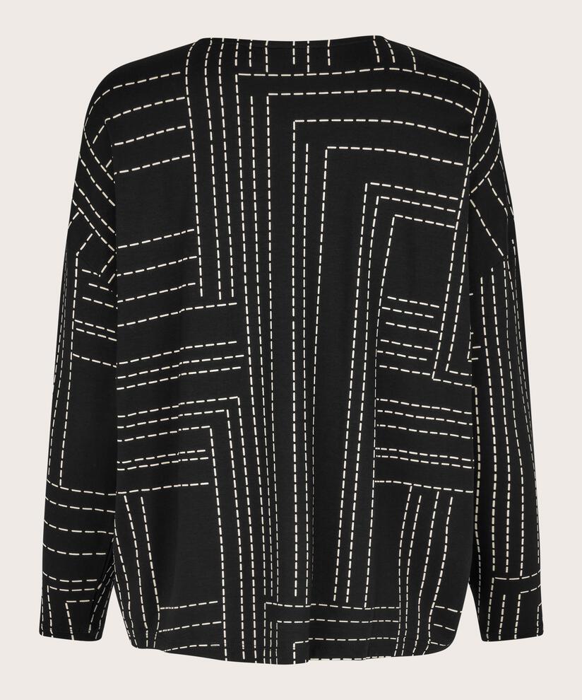 Bedrucktes Jersey-Top mit langen Ärmeln, Black