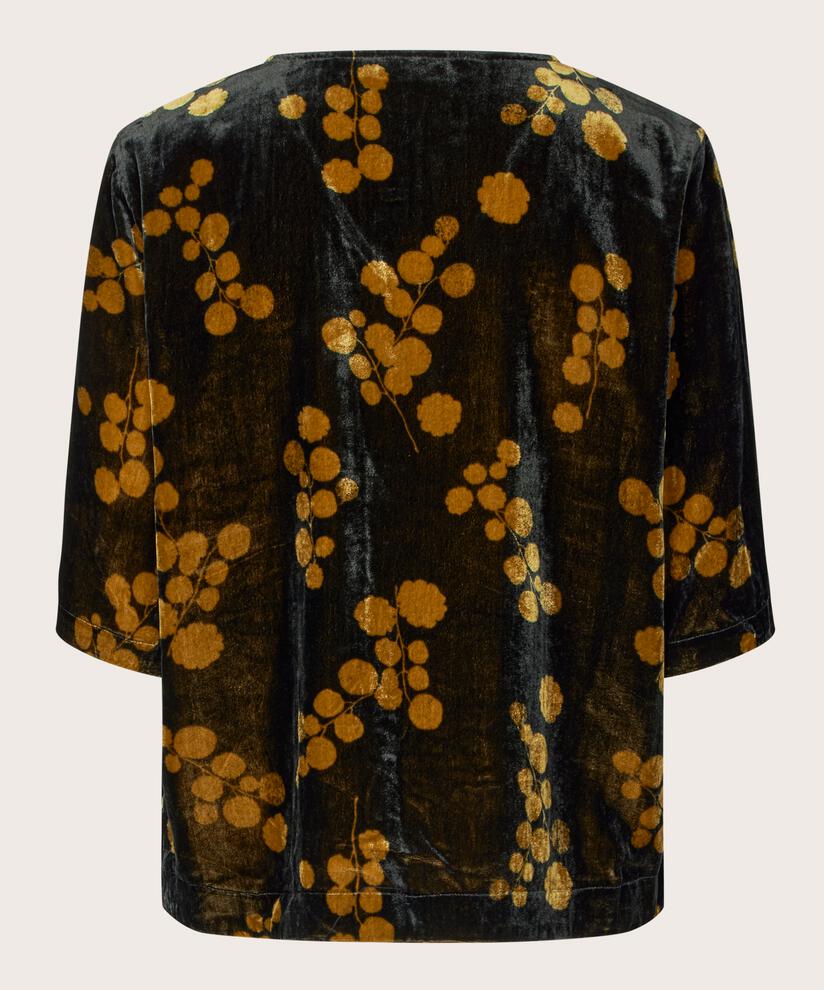 bedruckte Veloursbluse mit 1/2 Ärmeln und V-Ausschnitt, Rubber