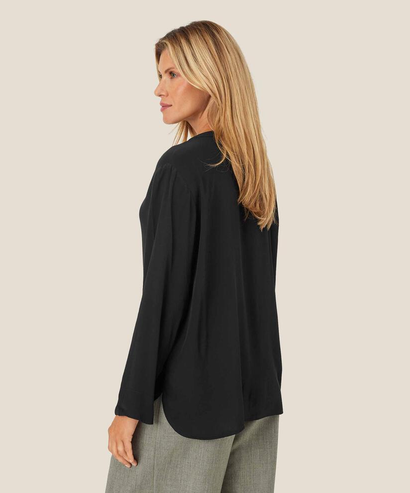 Viskosebluse Mit V-ausschnitt, Black