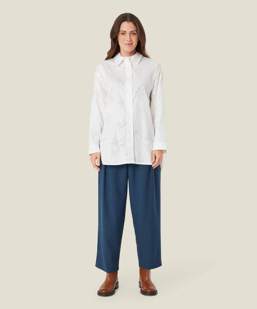 Baumwollhemd mit gewebtem Blumendruck, White