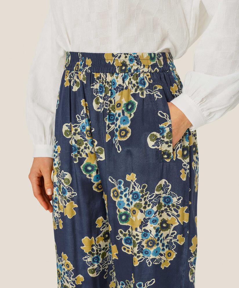 geblümte Viskosehose mit elastischem Bund, Mood Indigo
