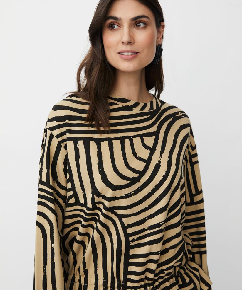 bedrucktes Jersey-Top mit Bindedetail, Travertine