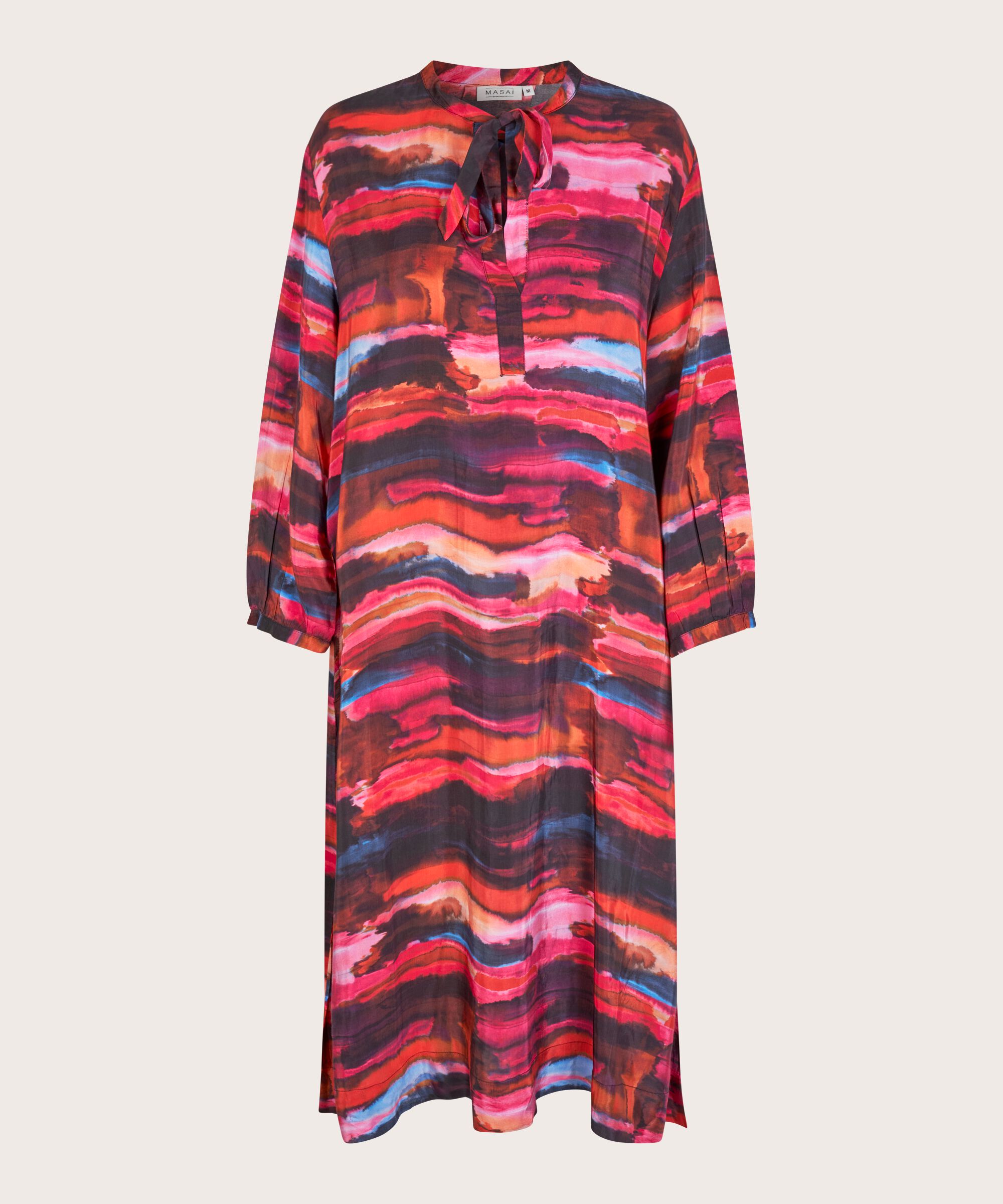 Viskosekleid mit Bindebändern am Hals, Sun Tomato