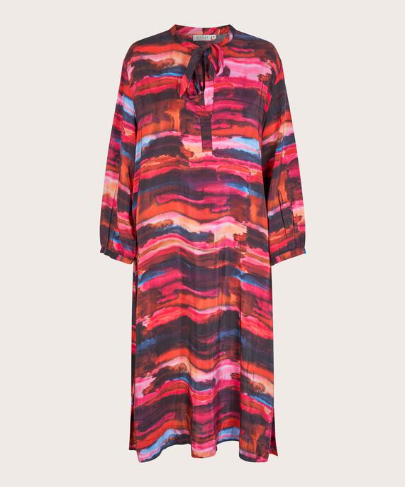 Viskosekleid mit Bindebändern am Hals, Sun Tomato