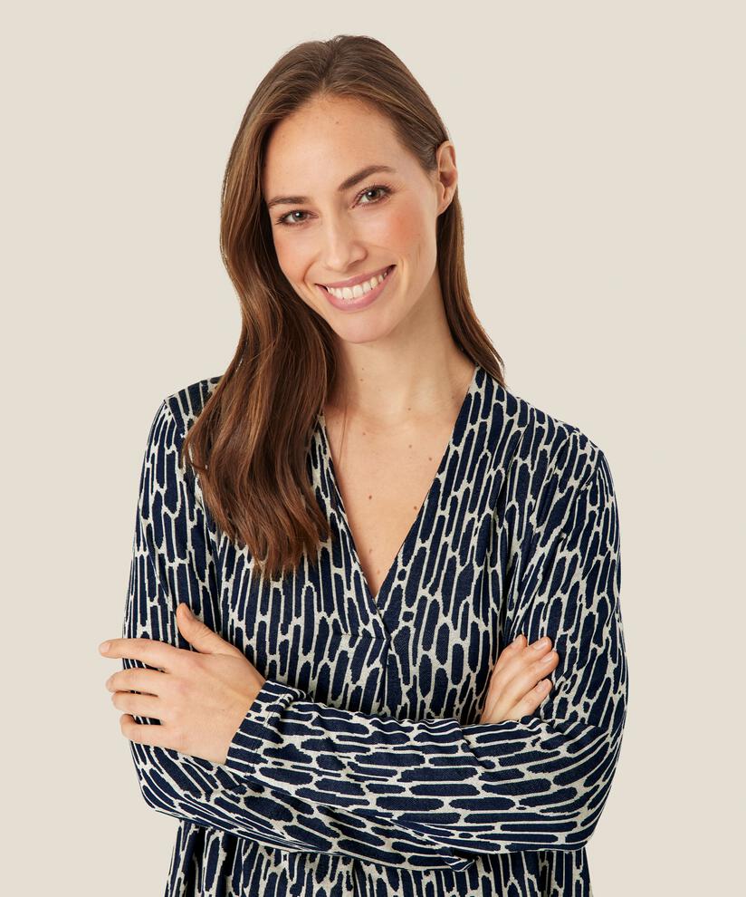 Jersey-Top mit V-Ausschnitt und kleinem Kragen, Maritime Blue