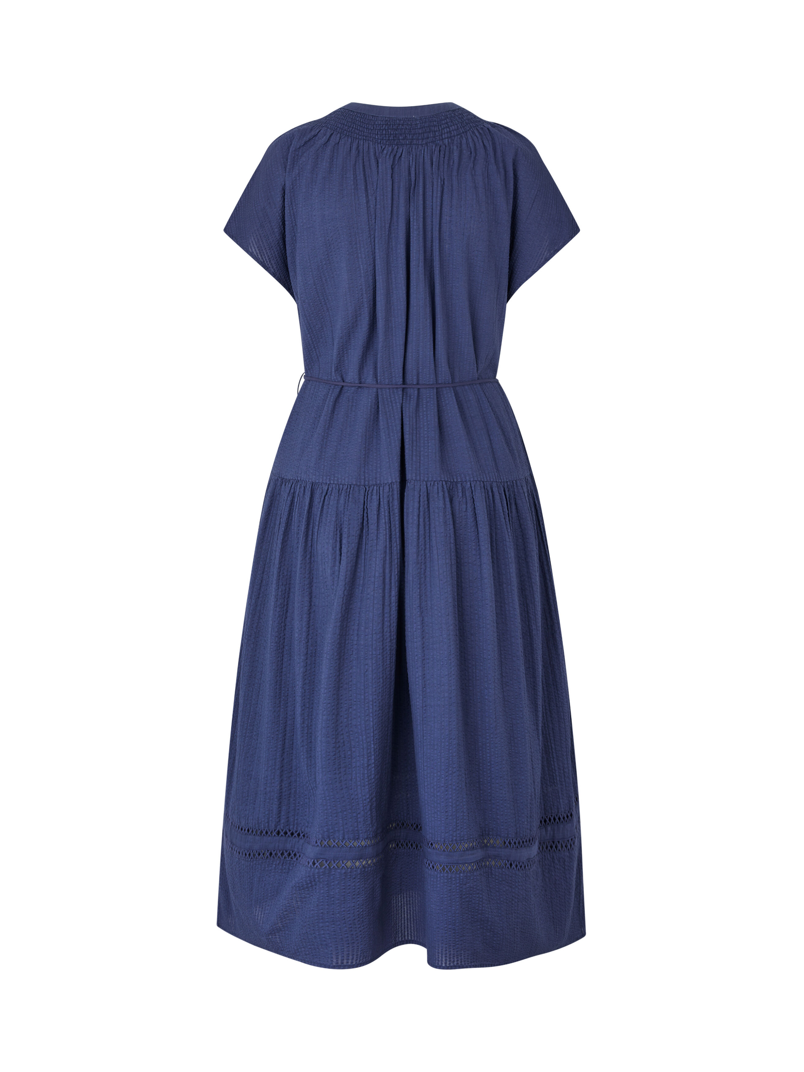 Baumwollkreppkleid mit Bindeband, Medieval blue