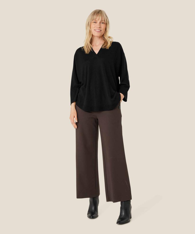 Strickpullover aus Wolle mit V-Ausschnitt, Black