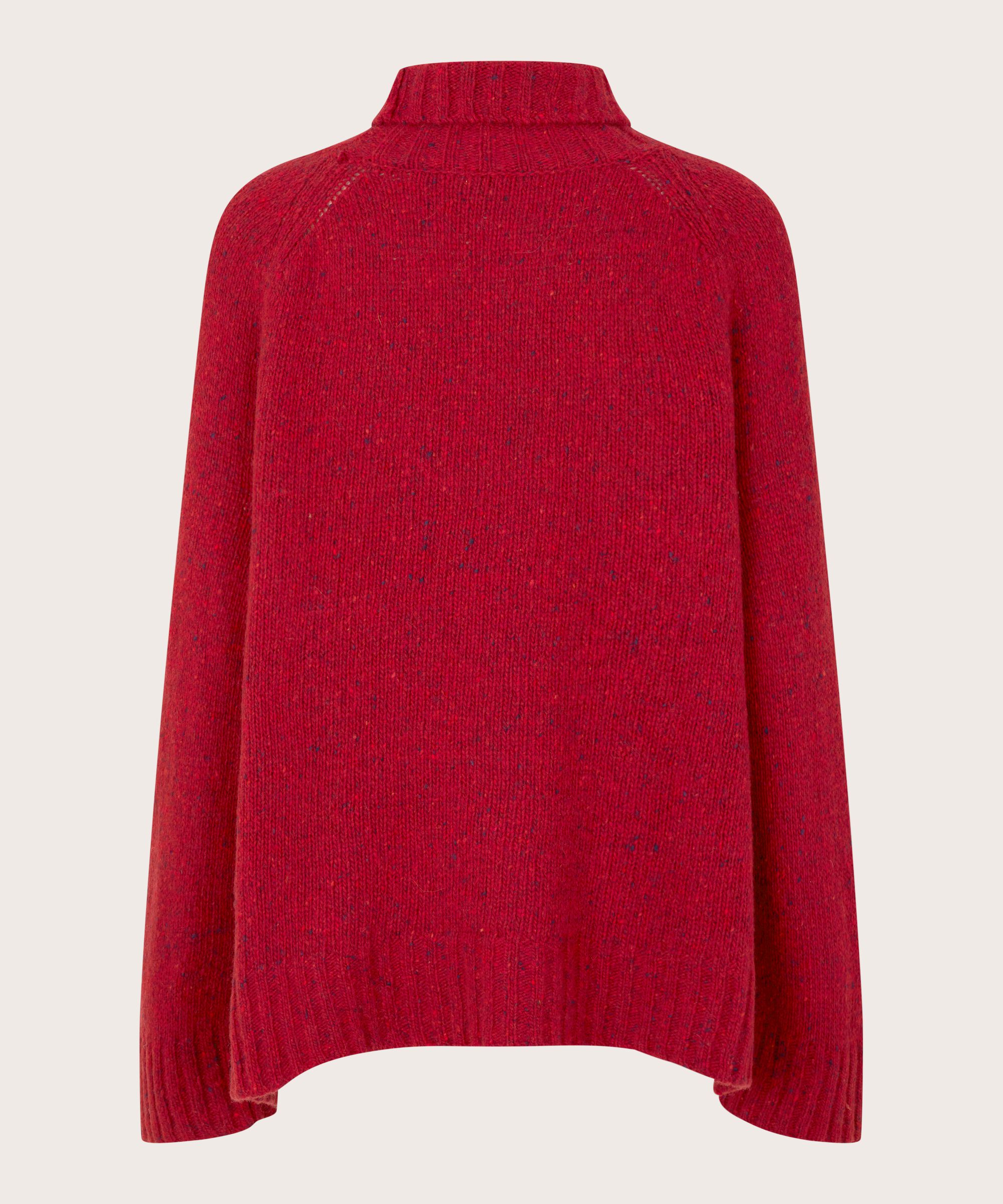 Rollkragenpullover aus Wollmischung mit gerippten Kanten, Red Dahlia