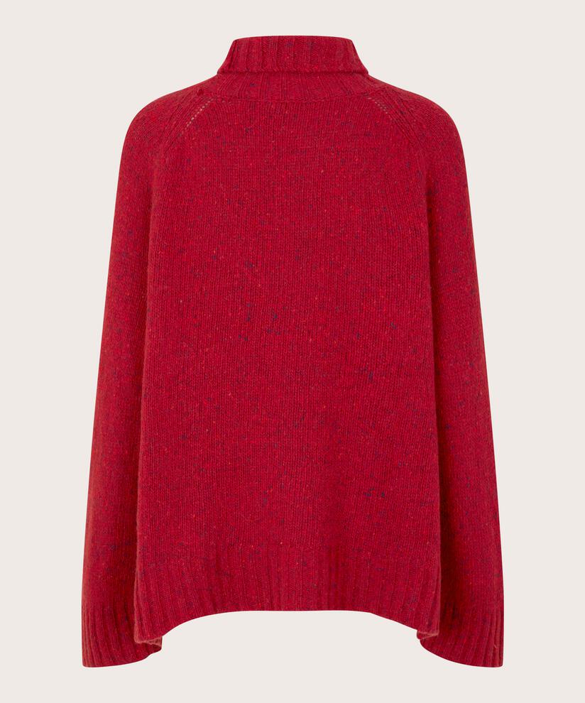 Rollkragenpullover aus Wollmischung mit gerippten Kanten, Red Dahlia