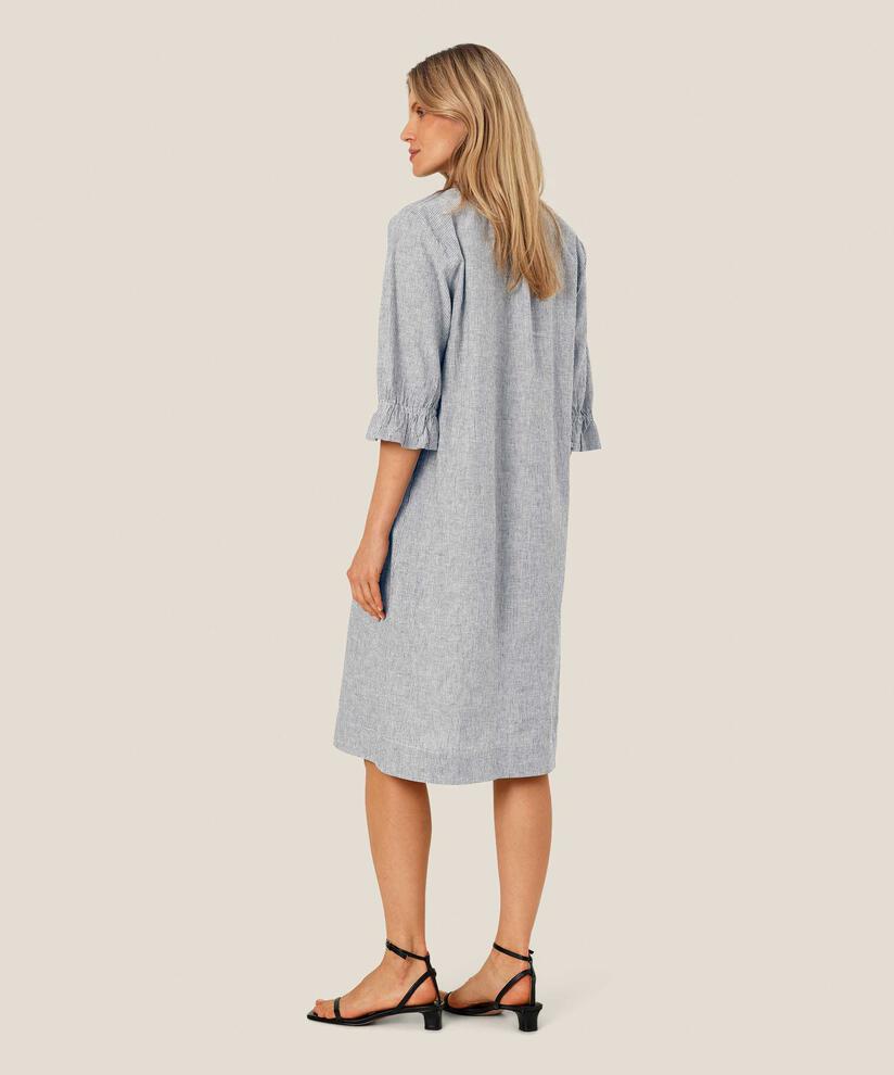 gestreiftes Kleid aus Leinen-Mix mit Bindeband im Nacken, Black