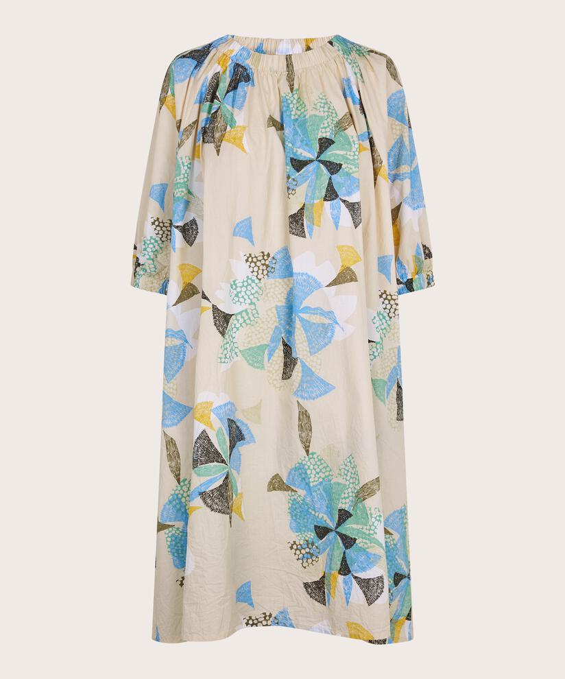Gemustertes Baumwollkleid mit elastischem Saum am Hals, Marina