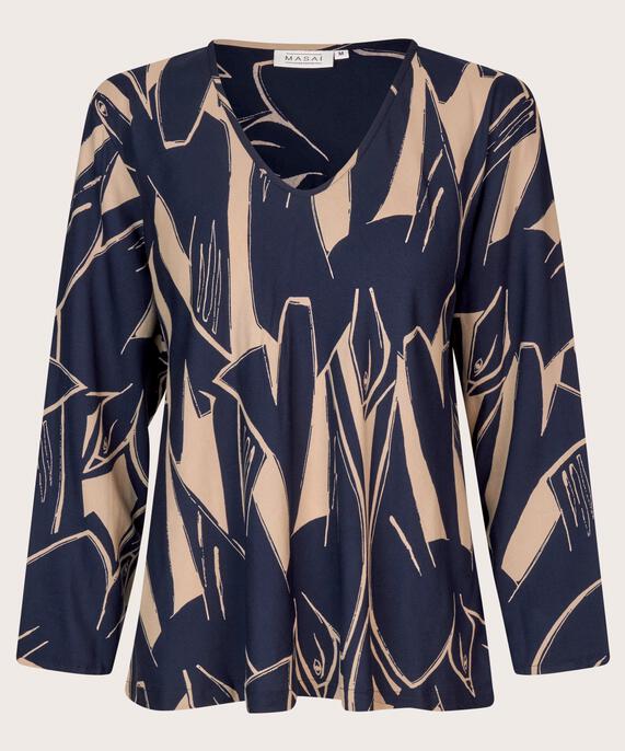 Viskosebluse mit V-Ausschnitt und langen Ärmeln, Navy Blazer