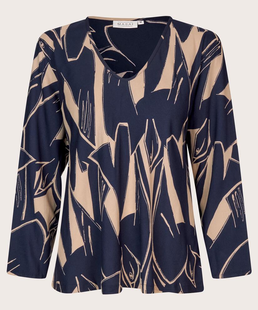 Viskosebluse mit V-Ausschnitt und langen Ärmeln, Navy Blazer