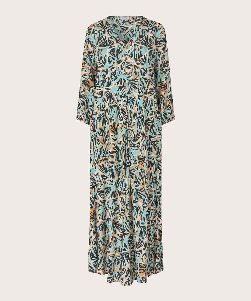 Viskosekleid mit 3/4 Ärmeln und V-Ausschnitt, Aqua