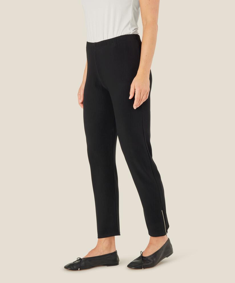 Stretchhose mit gerippter Oberfläche und Reißverschlussdetail, Black