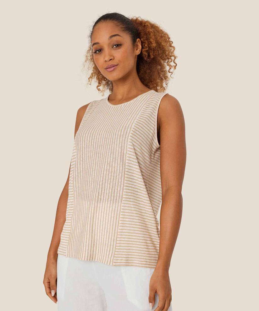 Gestreiftes Jersey-Top aus Leinenmischung, Pale Khaki