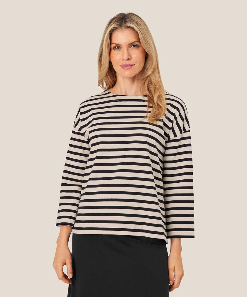 Gestreiftes Jersey-Top mit Rundhalsausschnitt, Black