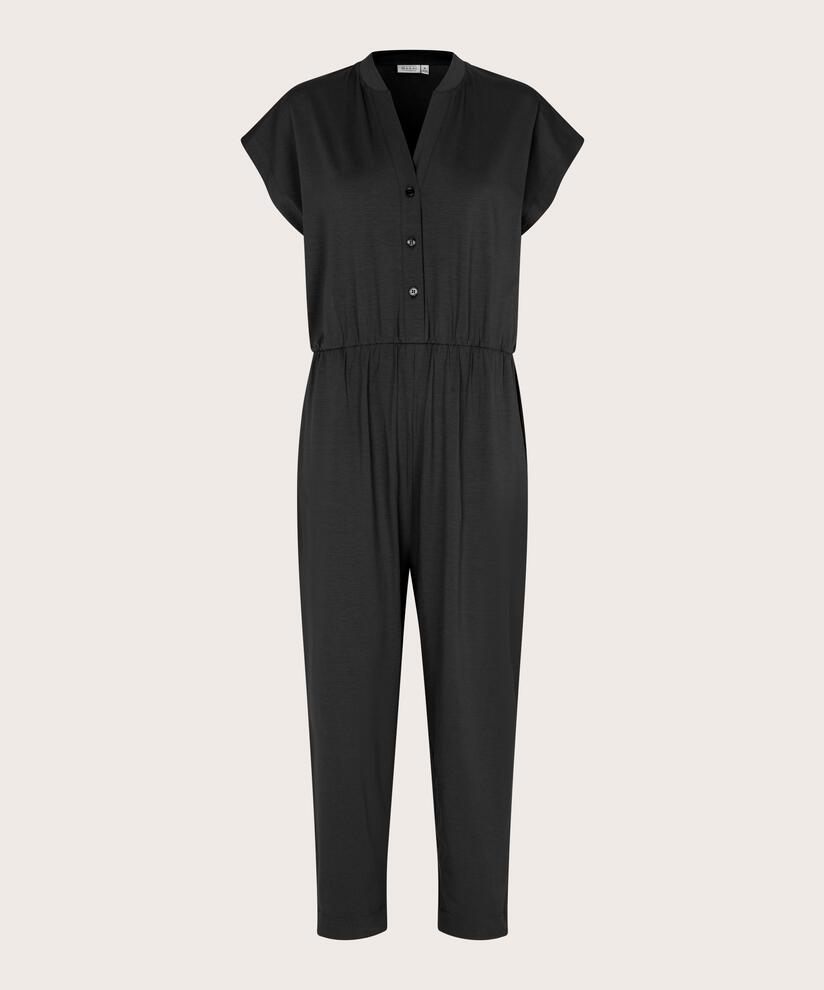 Jersey-Jumpsuit mit V-Ausschnitt und Knöpfen, Black