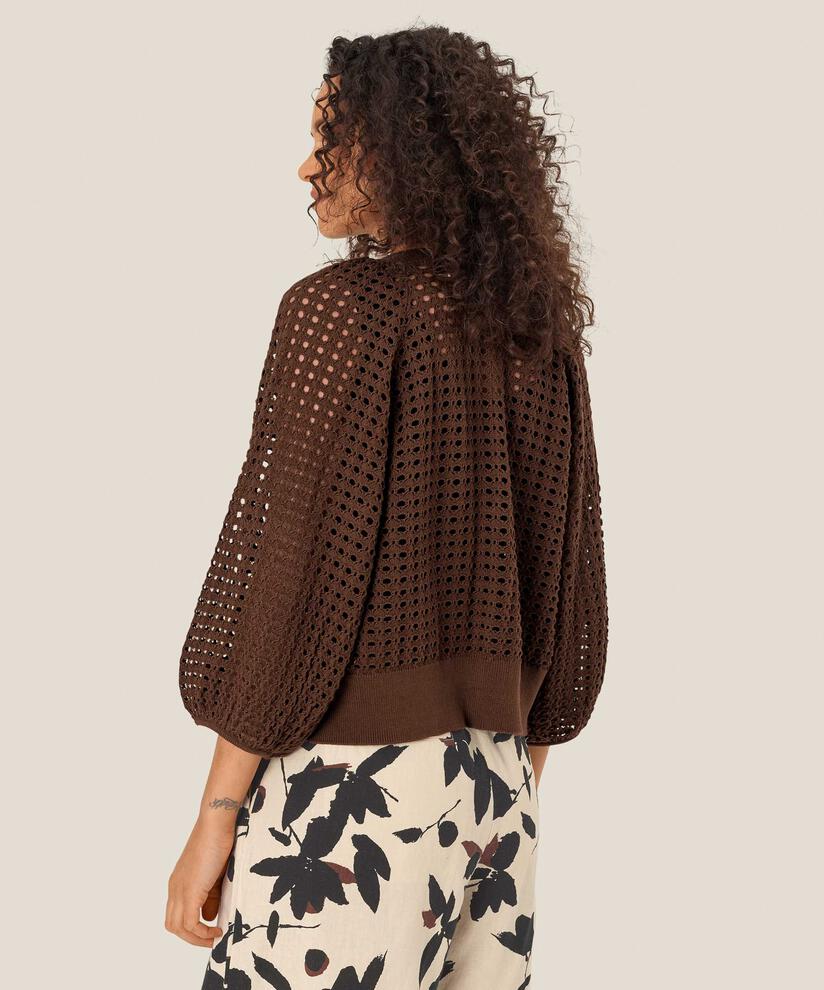 Lochmuster-Cardigan mit 3/4 Ärmeln, Chestnut