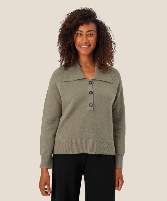Strickpullover mit Kragen und Knöpfen, Vetiver