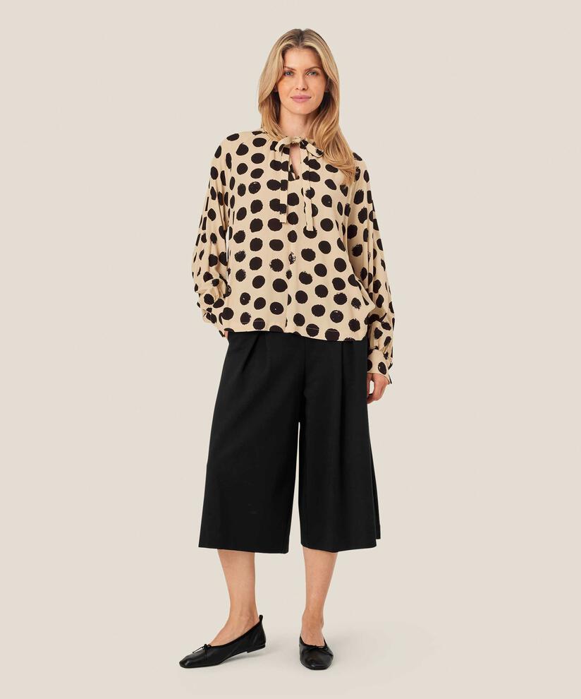 Viskosebluse mit Bindebändern am Hals, Fog