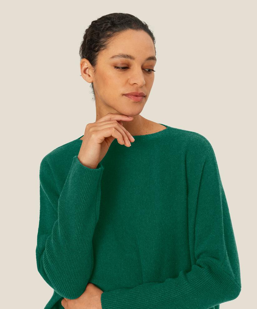 Oversize Wollstrickpullover mit Rundhals, D. Grass Green