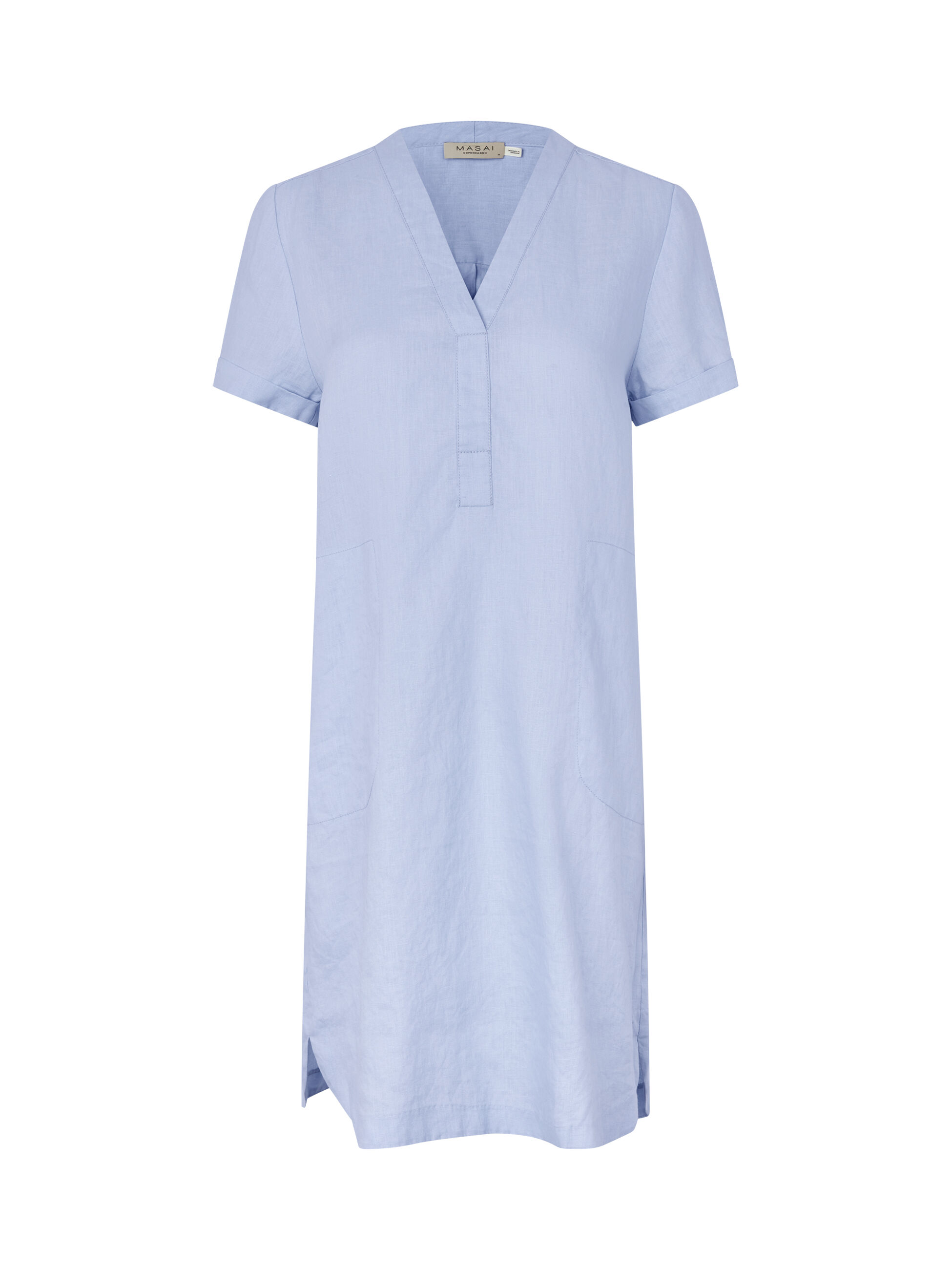 Leinenkleid mit V-Ausschnitt und Eingrifftaschen, Skyway