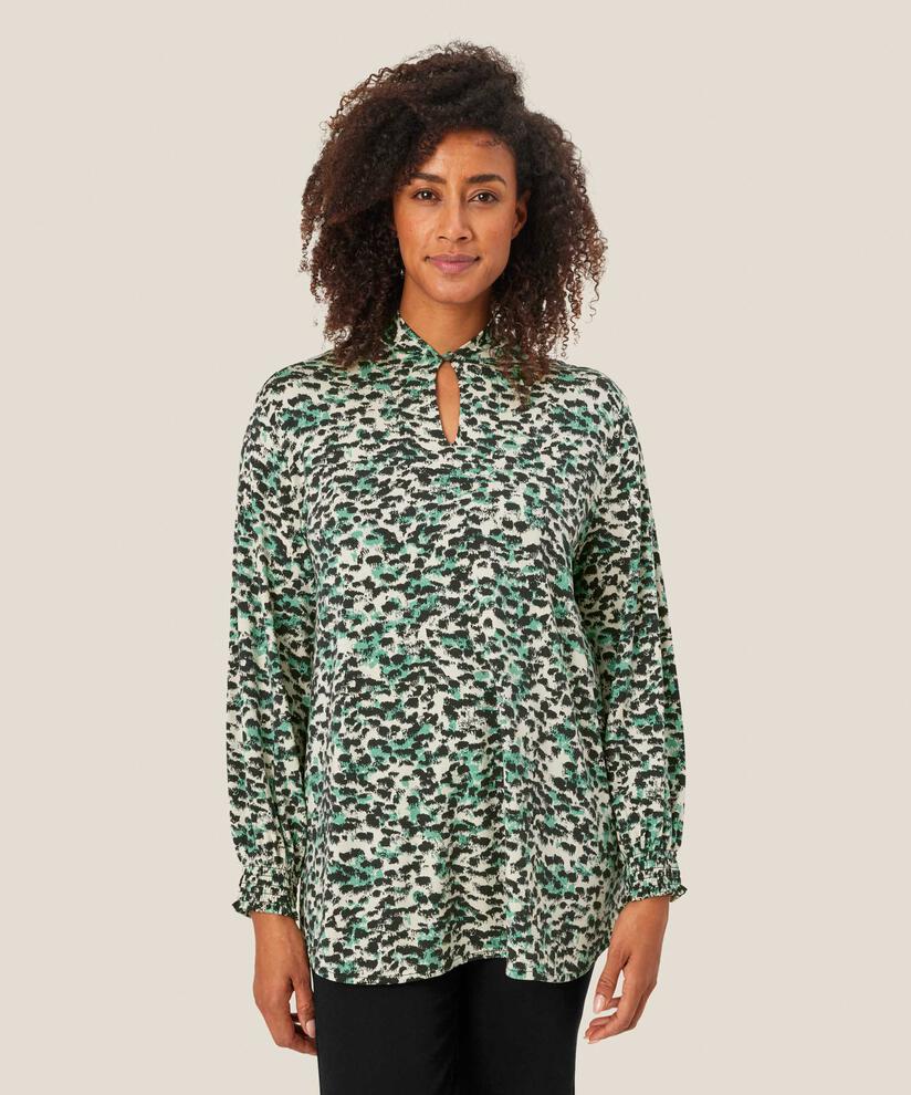 Bedruckte Jersey-Tunika mit Knopfdetail am Hals, Winter Green