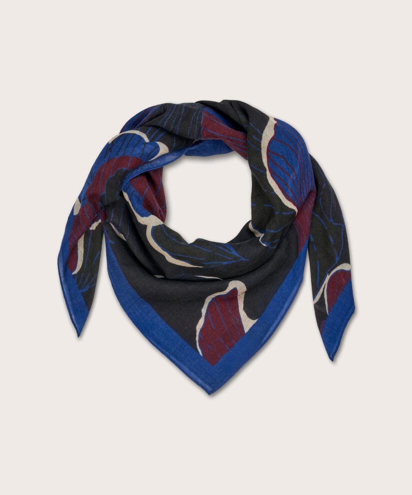 quadratischer Wollschal mit Blumendruck, Black