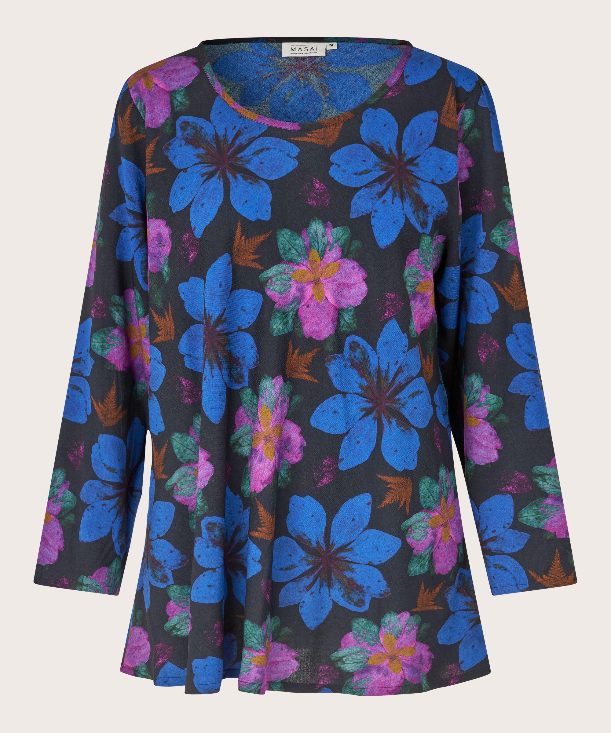 Viskosebluse mit Rundhalsausschnitt, Wild Aster
