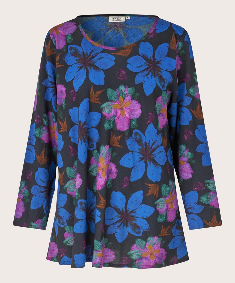 Viskosebluse mit Rundhalsausschnitt, Wild Aster