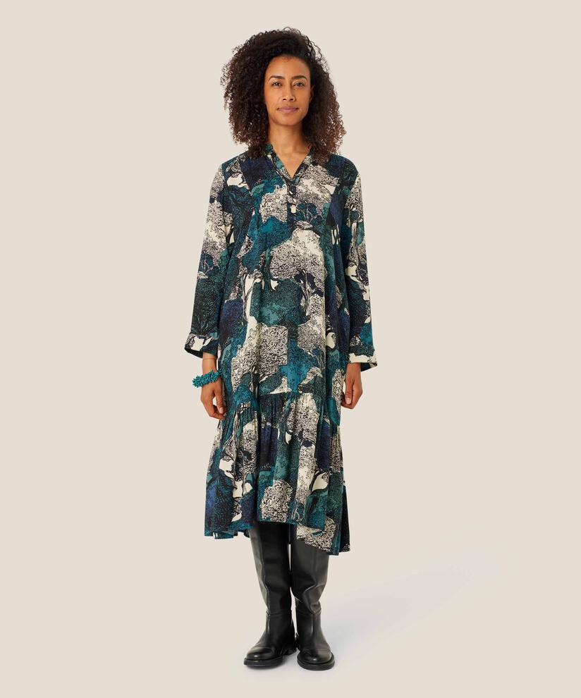 Viskosekleid mit langen Ärmeln und Eingrifftaschen, Celestial