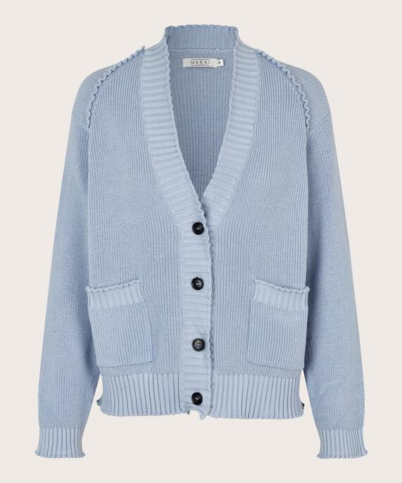 Baumwoll-Cardigan mit Rüschendetails an den Schultern, Blue Fog