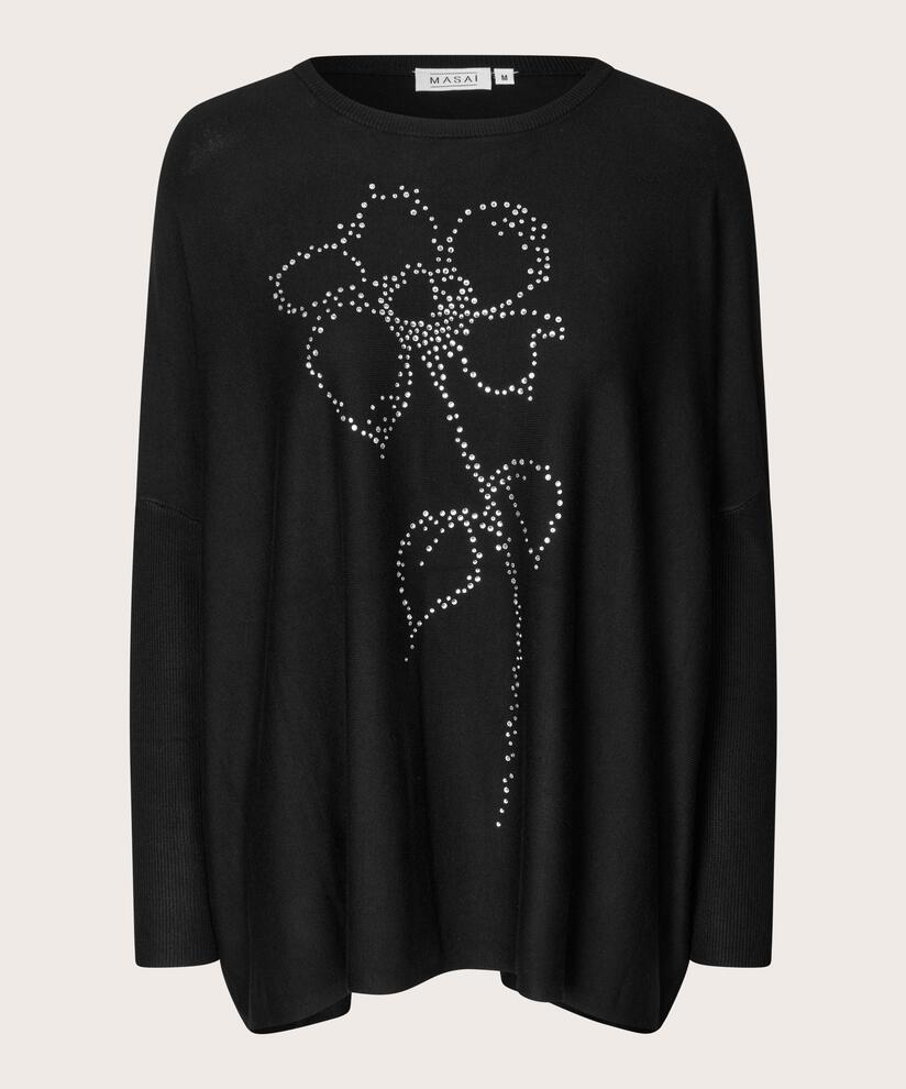 weicher Strickpullover mit Strassmuster, Black