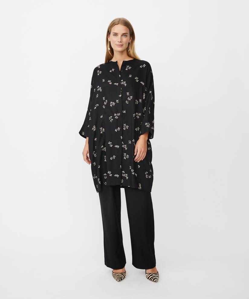 Gemustertes Hemdblusenkleid Aus Viskose, Black