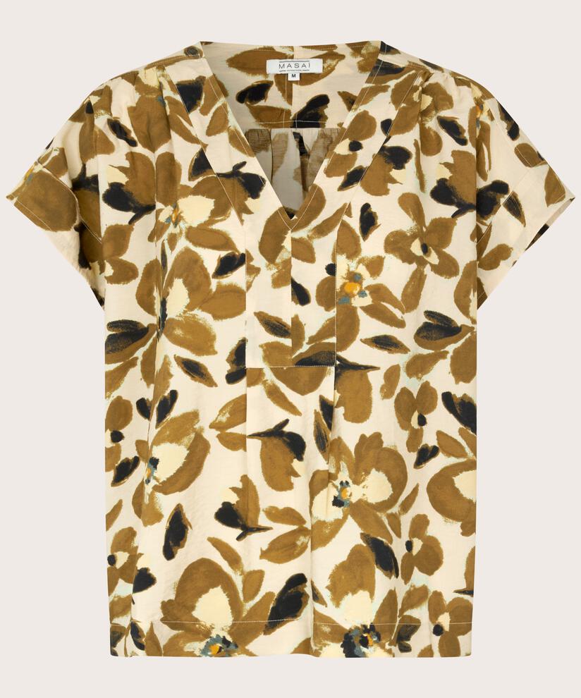Viskosebluse mit V-Ausschnitt und Falten auf der Rückseite, Dull Gold