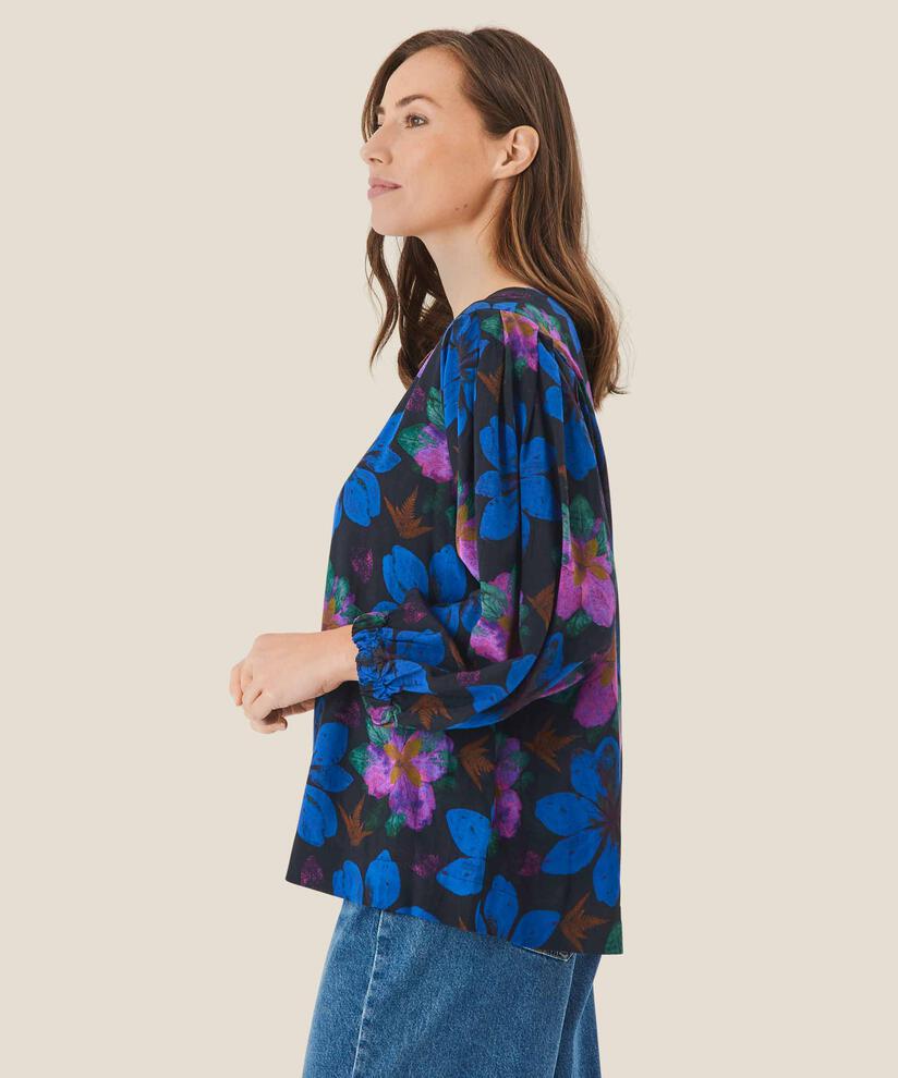 Viskosebluse mit Rundhalsausschnitt, Wild Aster