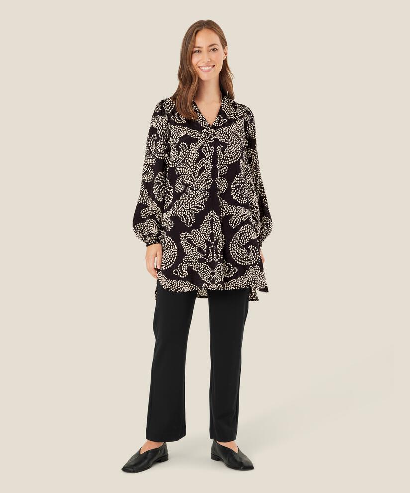 Tunika mit Wickeleffekt und 3/4 Ärmeln, Black