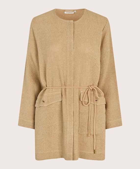 Bouclé-Jacke mit Bändern in der Taille, Safari