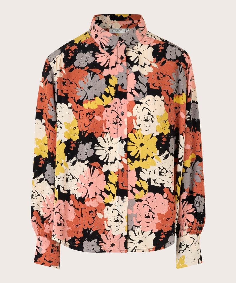 Viskosehemdbluse mit Blumendruck, Oil Yellow